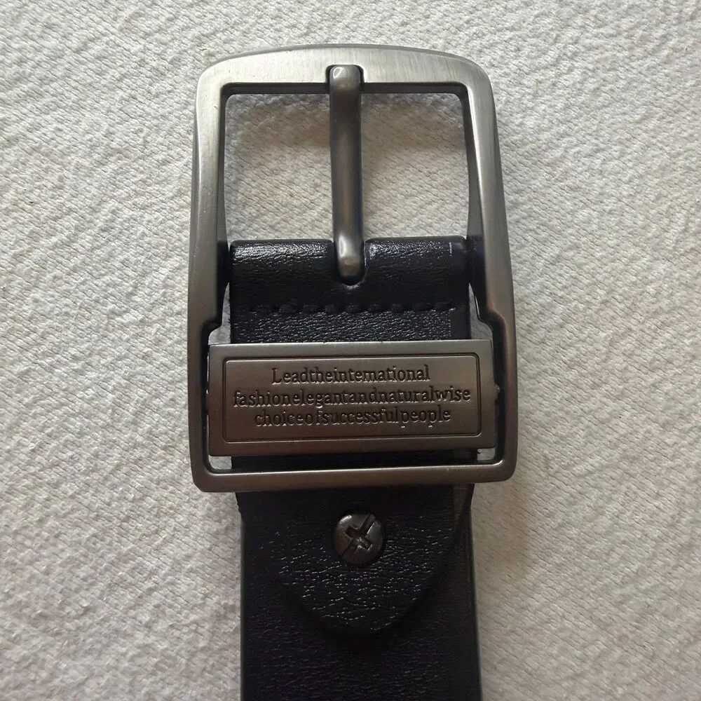 Mens Genuine Leather Belt Metal Alloy Pin Buckle Dress Casual Jeans Black  Belt